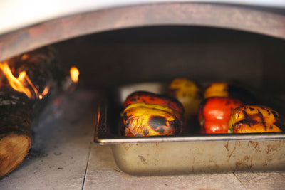 Roasted, Blackened Bell Peppers in the wood-fired oven