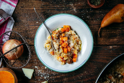 Risotto with Butternut Squash, Sausage and Pears