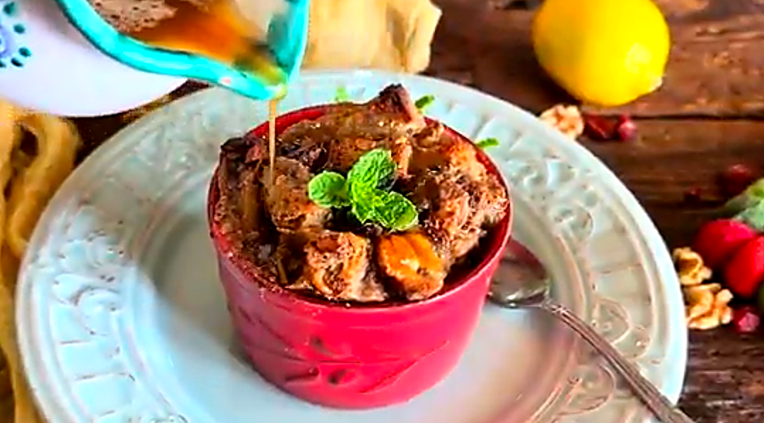 Cranberry Walnut Bread Pudding with Whiskey Sauce