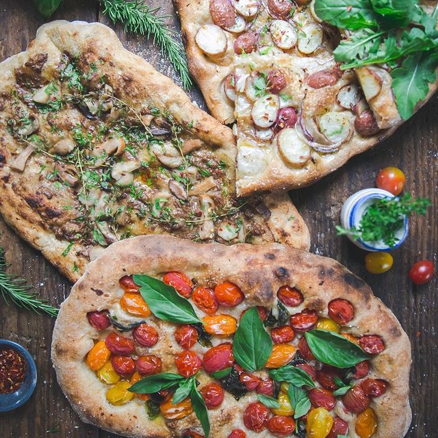 naan pizza on wooden background