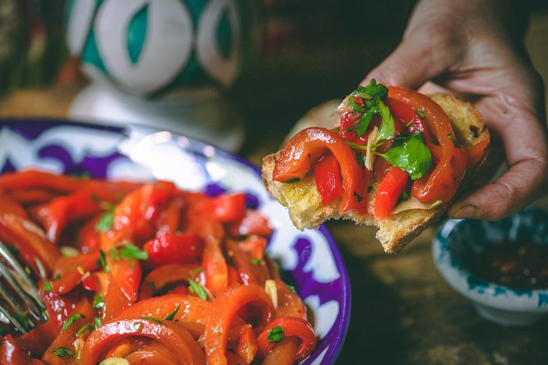 Vegetable Focaccia Pizzas with Marinated red peppers