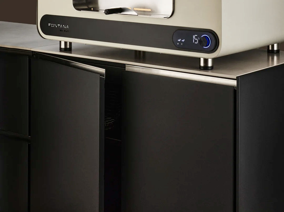 ember outdoor modular kitchen and Volta with door slightly open