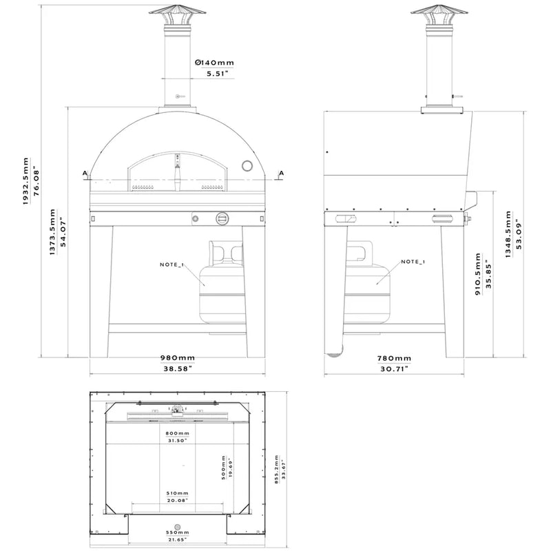 Mangiafuoco Outdoor Gas Fired Pizza Oven Dimensions 