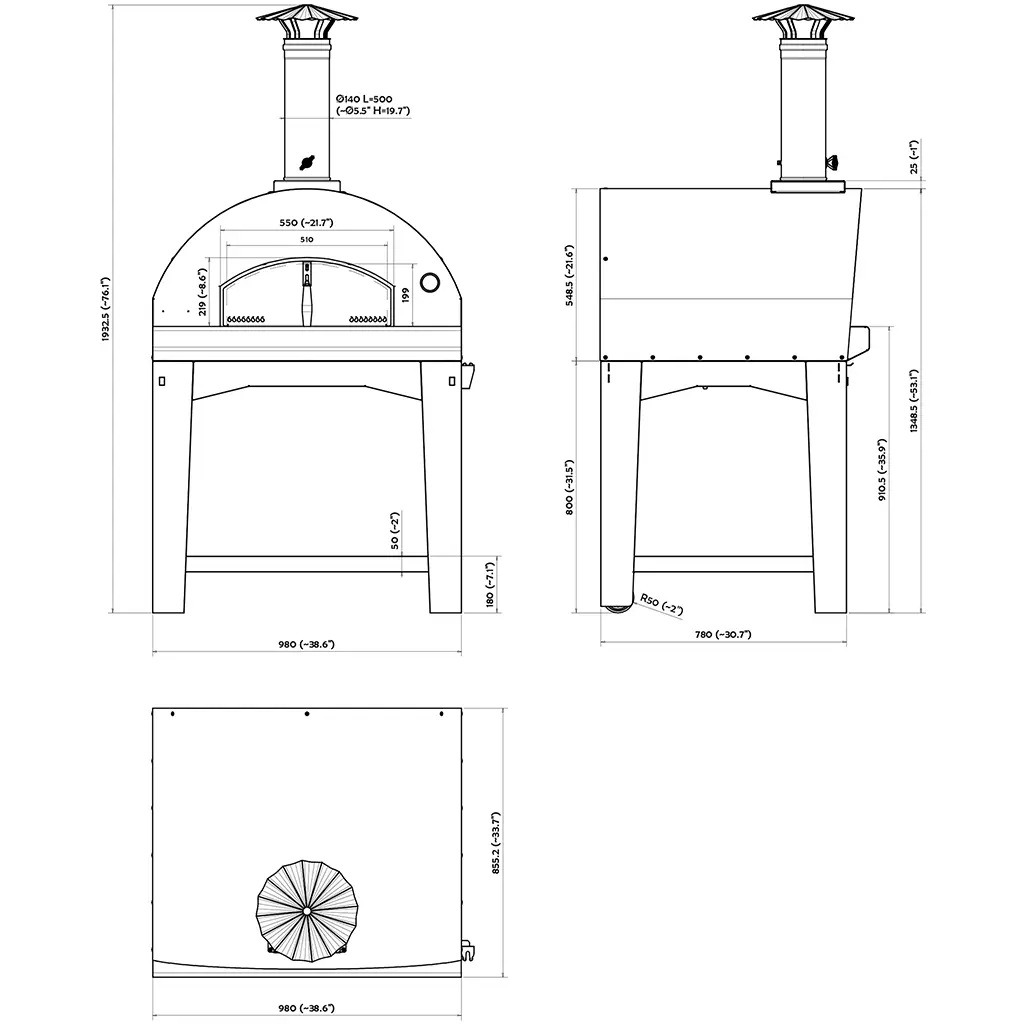 Mangiafuoco Wood-Fired Pizza Oven Dimensions 