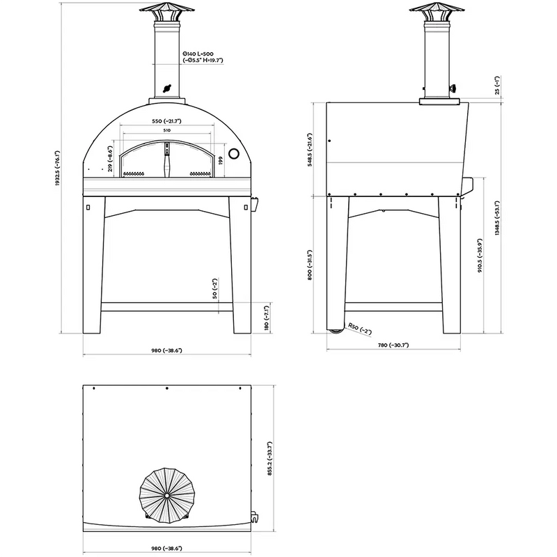 Mangiafuoco Wood-Fired Pizza Oven Dimensions 