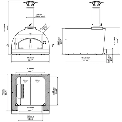 Margherita Countertop Outdoor Pizza Oven Dimension #color_gray