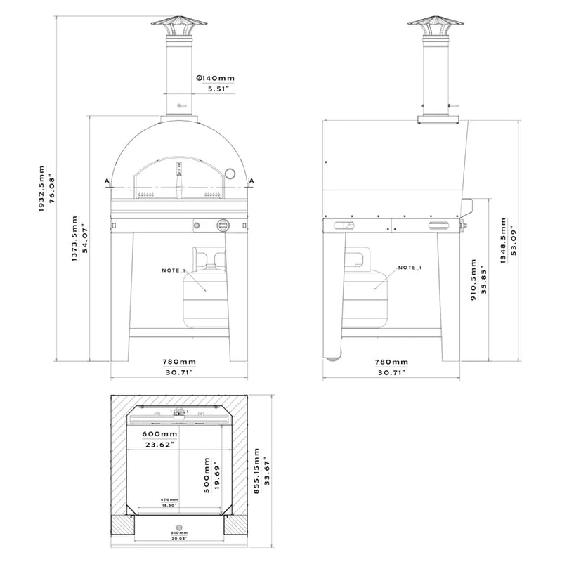 Margherita Gas Outdoor Oven Dimensions 
