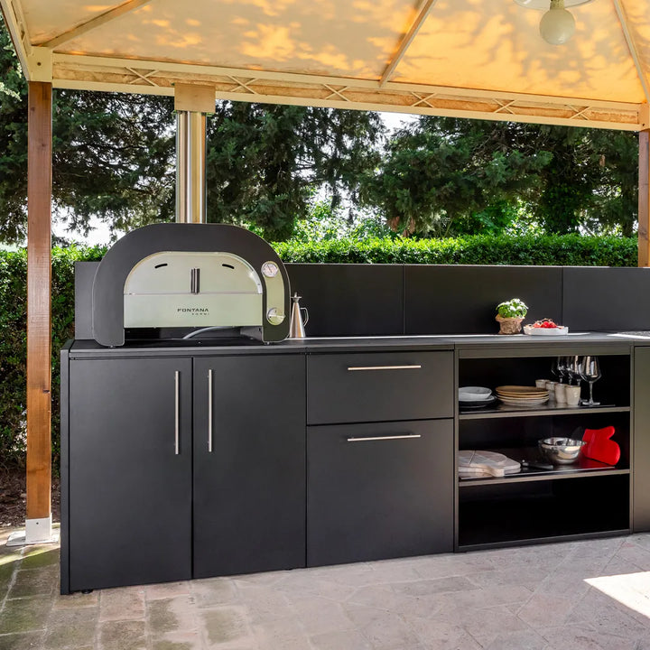 Elysia Outdoor Kitchen with wall panels, on patio under a canopy