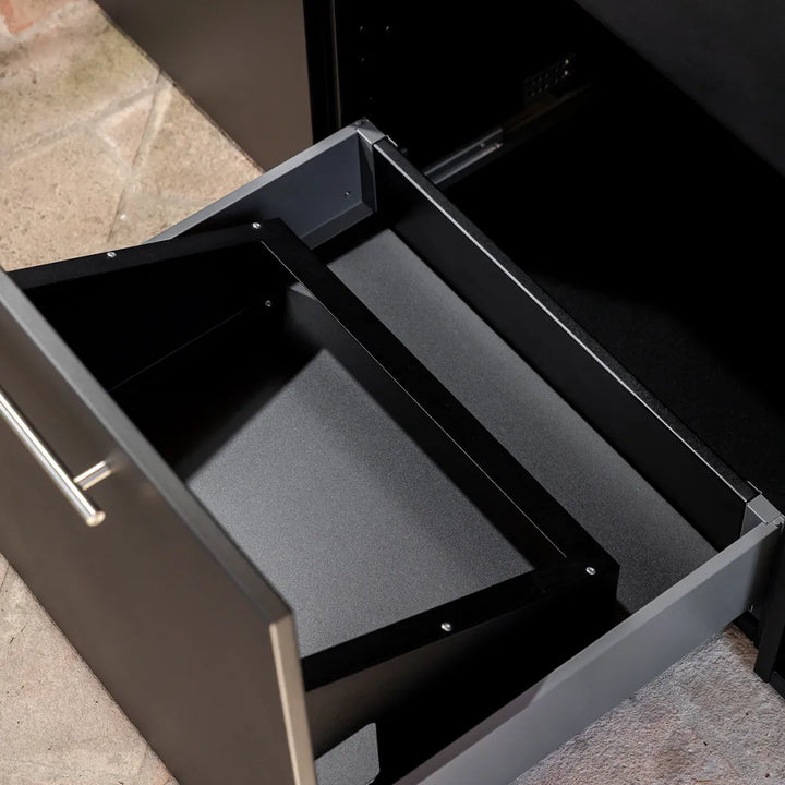 Interior view of drawer with trash tipout box installed
