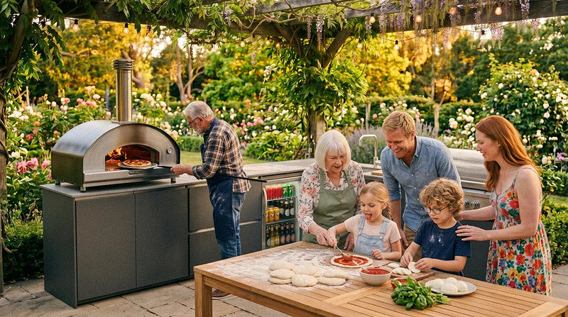 Ember Outdoor kitchen - pizza party at the grandparents